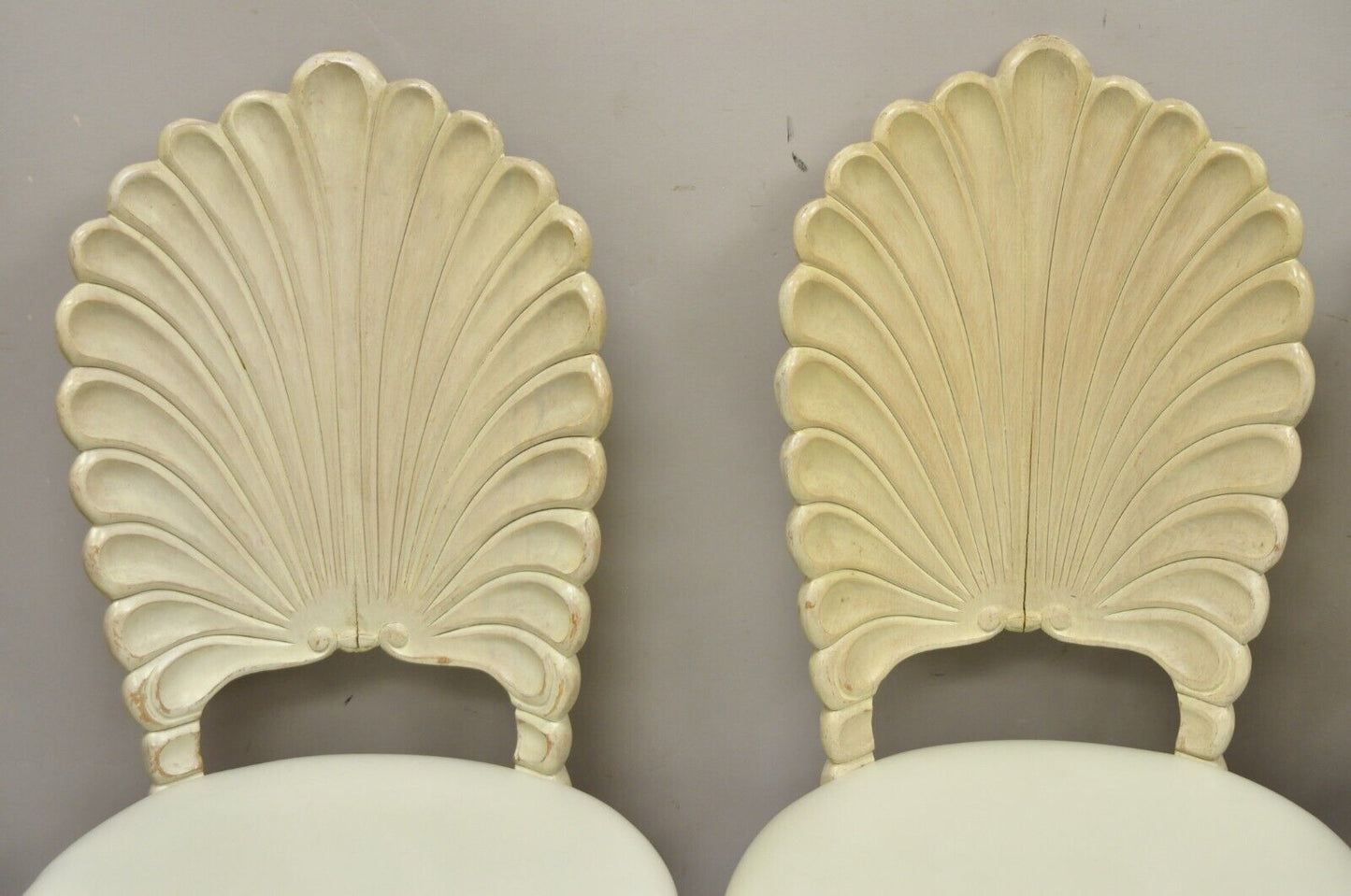 Vintage Hollywood Regency Venetian Grotto Shell Back Dining Chairs - Set of 4