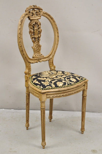 Vintage French Louis XVI Style Petite Carved Wood Cream Boudoir Vanity Chair