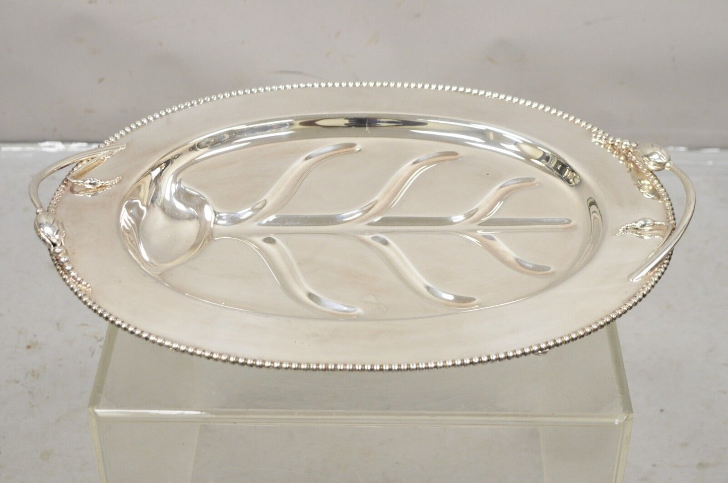 Vtg LBS Co English Art Nouveau Meat Cutlery Silver Plated Serving Platter Tray