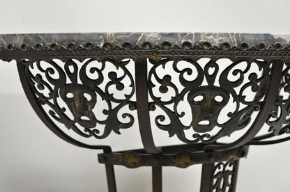 Art Nouveau Wrought Iron Demilune Marble Top Console Hall Table atr Oscar Bach