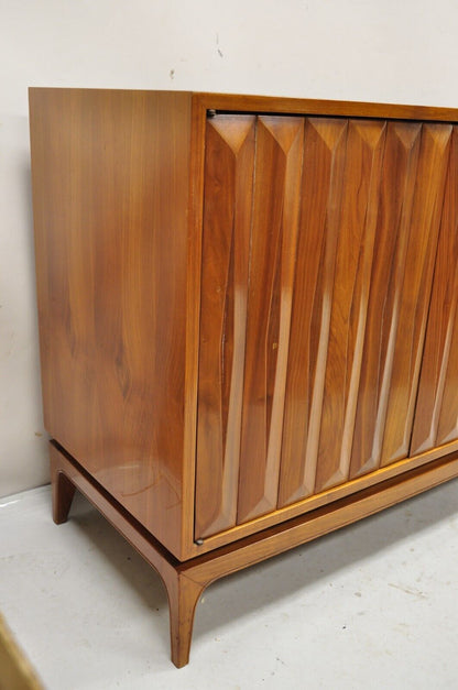 Vintage Mid Century Danish Modern Sculpted Walnut Long Dresser Credenza