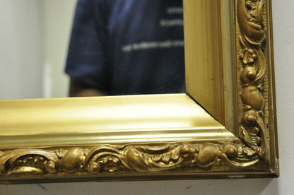 Antique Gold Giltwood Gesso 30" French Victorian Deep Frame Wall Mirror