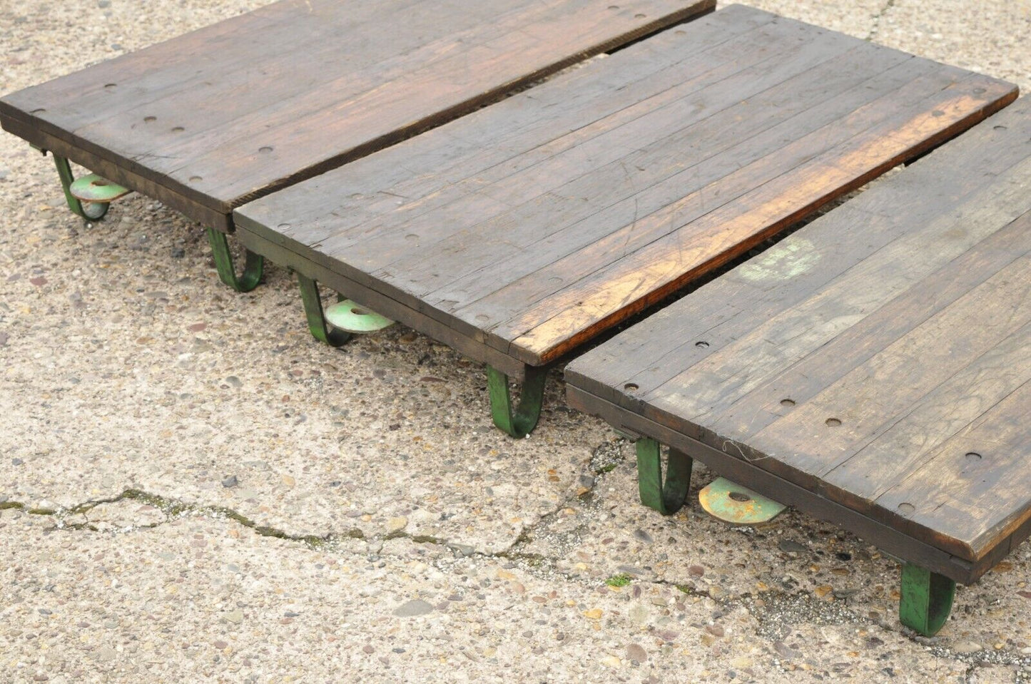 Vintage Fairbanks American Industrial Wood & Iron Factory Work Cart Coffee Table