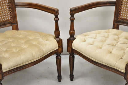 Vintage Hollywood Regency Tall Cane Back Fireside Lounge Armchairs - a Pair