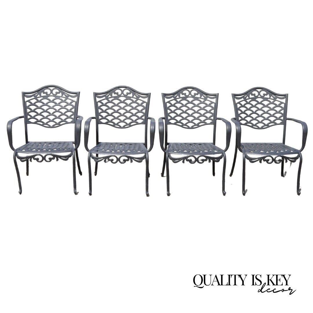 4 Tuscan Mediterranean Style Black Aluminum Metal Garden Patio Dining Chair