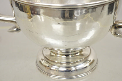 Antique Regency Silver Plated Thick Twin Handle Hand Hammered Trophy Cup Bowl