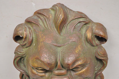 Antique Cast Bronze English Regency Lion Head Garden Wall Mounted Fountain Plate