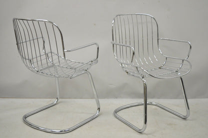 4 Vintage Italian Mid Century Modern Tubular Chrome Cantilever Dining Arm Chairs