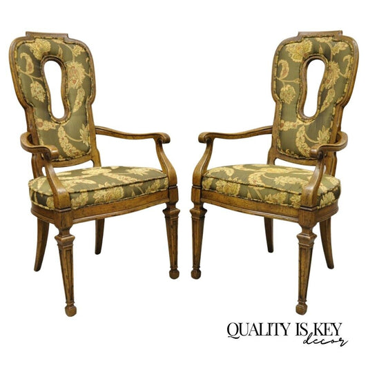 Vintage Hollywood Regency Keyhole Back Fireside Lounge Arm Chairs - a Pair