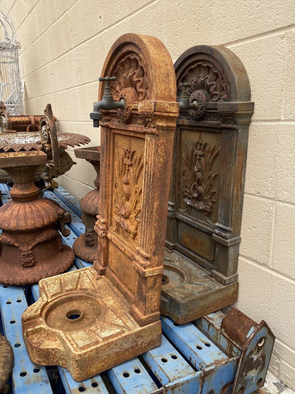 Cast Iron French Neoclassical Style Serpent Trident Outdoor Garden Wall Fountain
