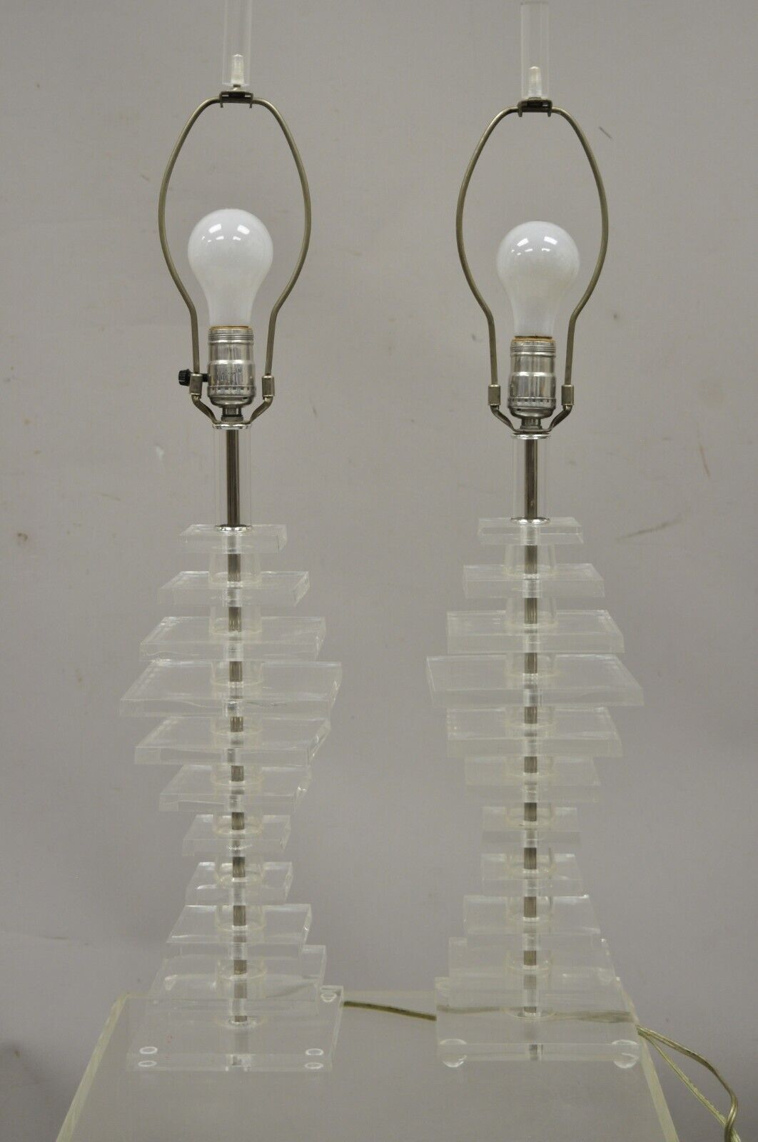 Vintage Stacked Lucite Mid Century Modern Table Lamps - a Pair