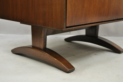Mid Century Modern Walnut Double Pedestal Nightstand Bedside Table
