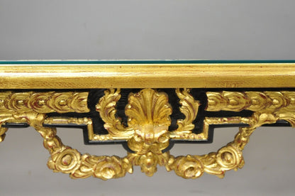 Labarge French Louis XVI Italian Black Lacquer Gold Gilt Jansen Console Table