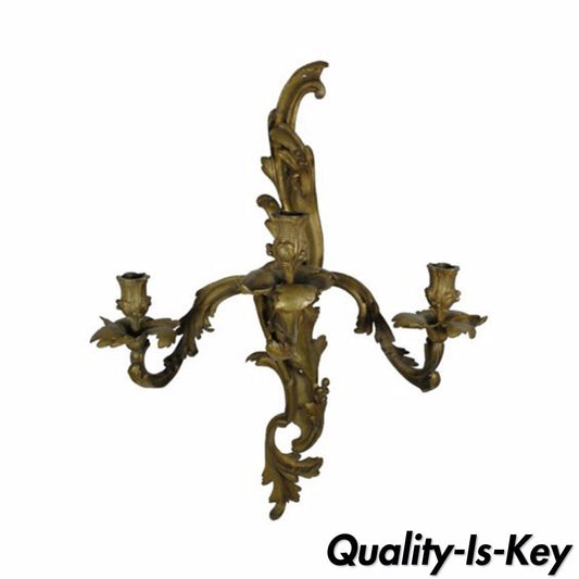 Stately Antique 19th C French Bronze Acanthus Rococo Candle Holder Wall Sconce