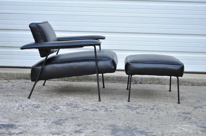 Adrian Pearsall for Craft Associates Iron Frame Leather Lounge Chair and Ottoman