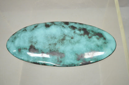 Vintage Mid Century Modern Blue Porcelain Enamel Copper 10" Oval Trinket Dish