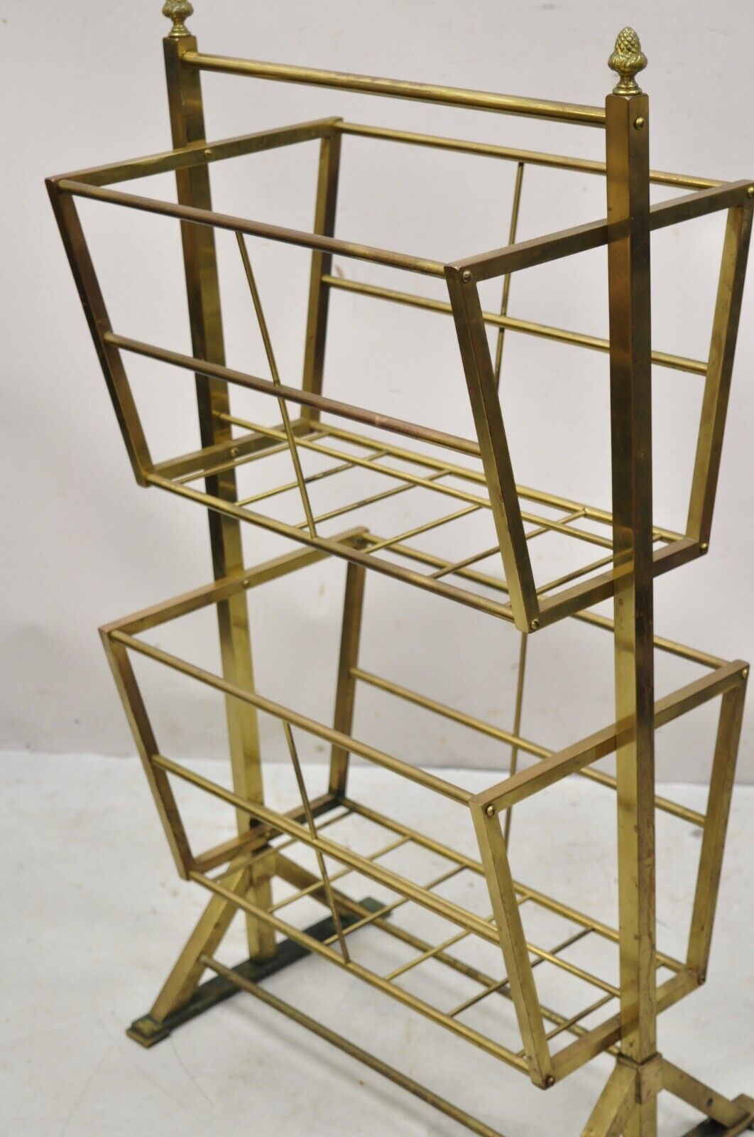 Vintage Mid Century Modern Brass Frame 2 Tier Magazine Rack Stand