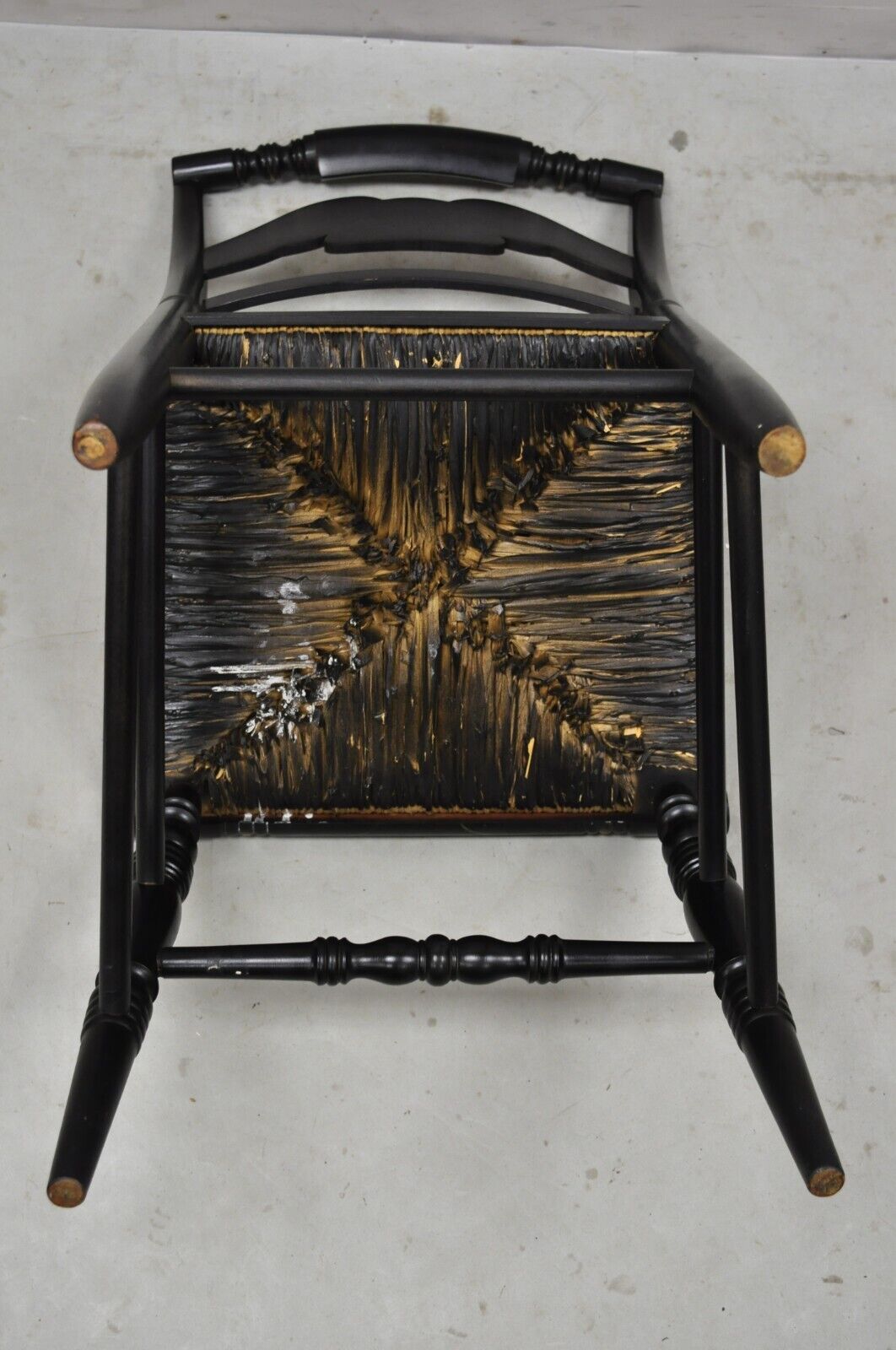 Vintage Hitchcock Black Side Chair with Gold Eagle Rope Cord Seat