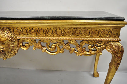 Vtg English Georgian Gold Gilt 72" Green Marble Top Paw Feet Console Hall Table