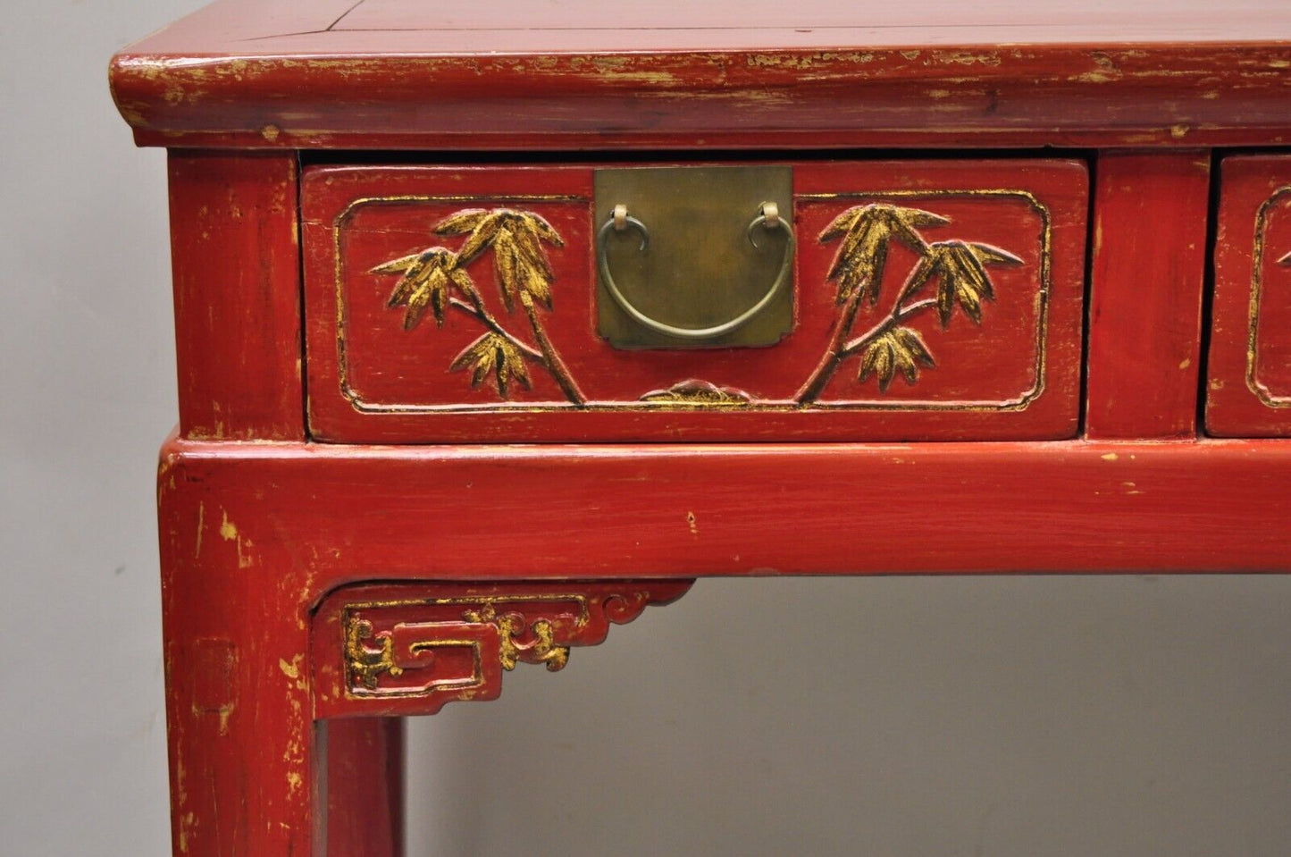 Vintage Chinese Red Lacquered 3 Drawer 45" Console Table Sofa Hall Table