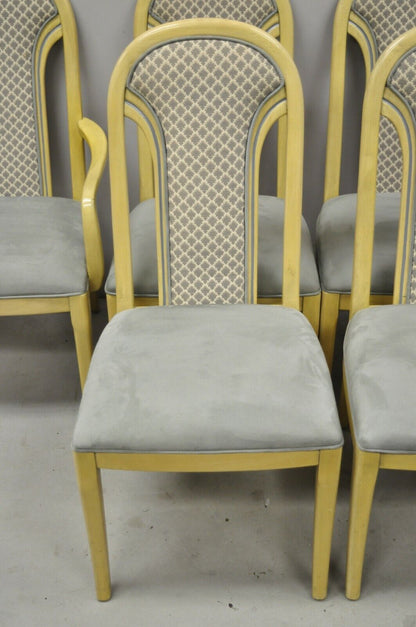 Set 6 Vintage Art Deco Style Cream Upholstered Back Dining Chairs attr. Henredon