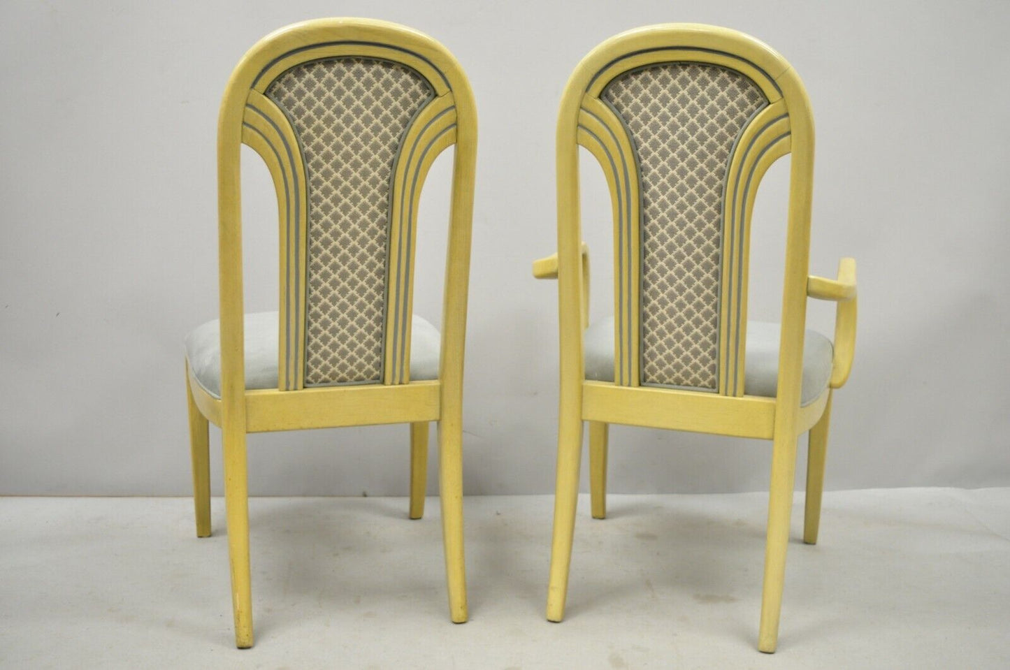 Set 6 Vintage Art Deco Style Cream Upholstered Back Dining Chairs attr. Henredon