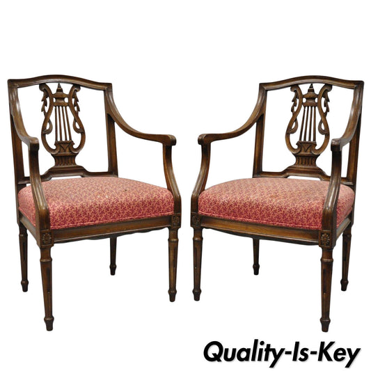 Pair of Antique Louis XVI French Style Lyre Back Chairs Italian Armchairs