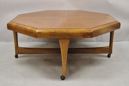 Lane Mid Century Modern Walnut Octagonal Stretcher Base Coffee Table