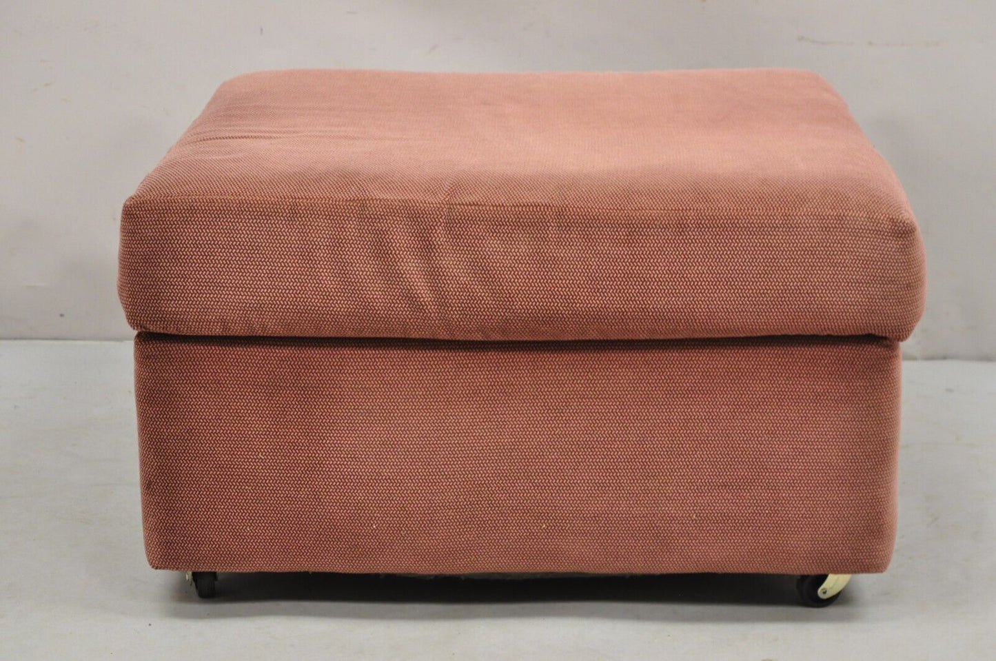 Vintage Thayer Coggin Modern Upholstered Mauve Color Ottoman on Wheels