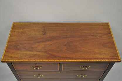 Antique Mahogany Banded Satinwood Inlay 5 Drawer Federal Bachelor Chest Dresser