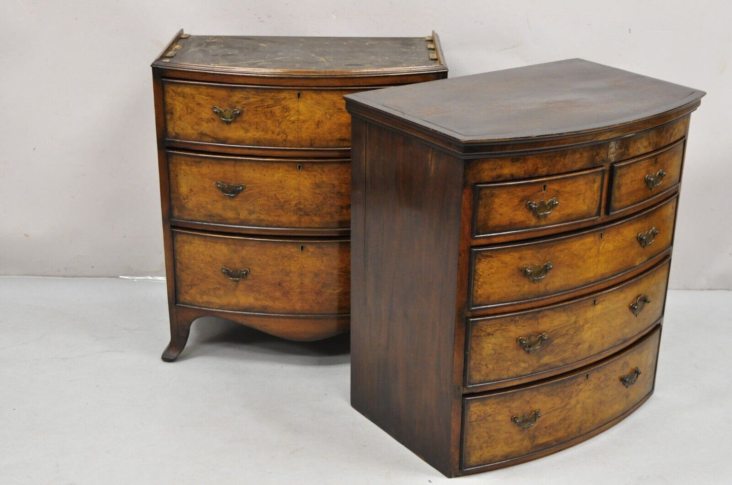 19th C English George II Burl Walnut Chest on Chest Dresser Chest of 8 Drawers