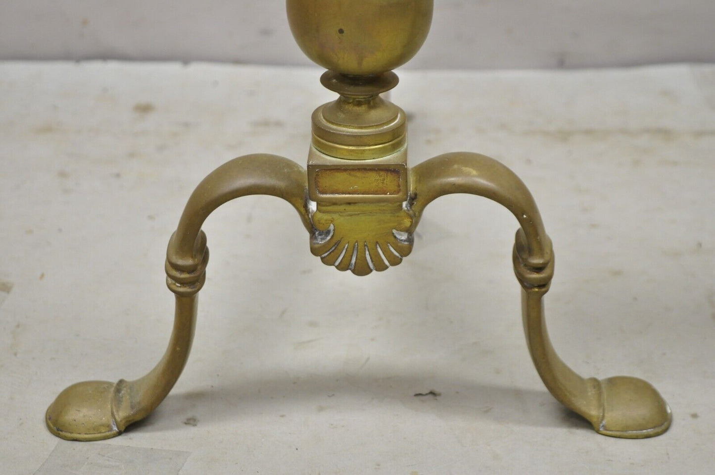 Antique Federal Brass Cannonball Cast Iron Fireplace Hearth Andirons - a Pair