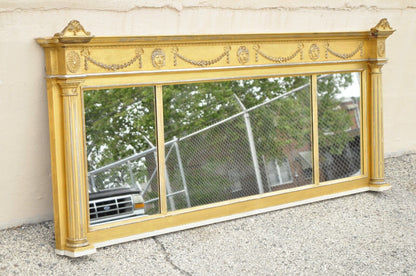 Antique Large 83" Victorian Gold Giltwood Figural Triple Overmantle Mirror