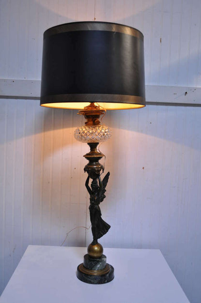 19th C French Gilt Bronze & Marble Neoclassical Style Figural Maiden Table Lamp