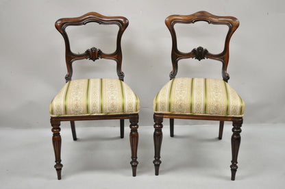 Victorian Art Nouveau Transitional Rosewood Carved Parlor Side Chairs - a Pair