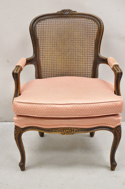 Ethan Allen Vintage French Country Louis XV Style Cane Fauteuil Lounge Chair