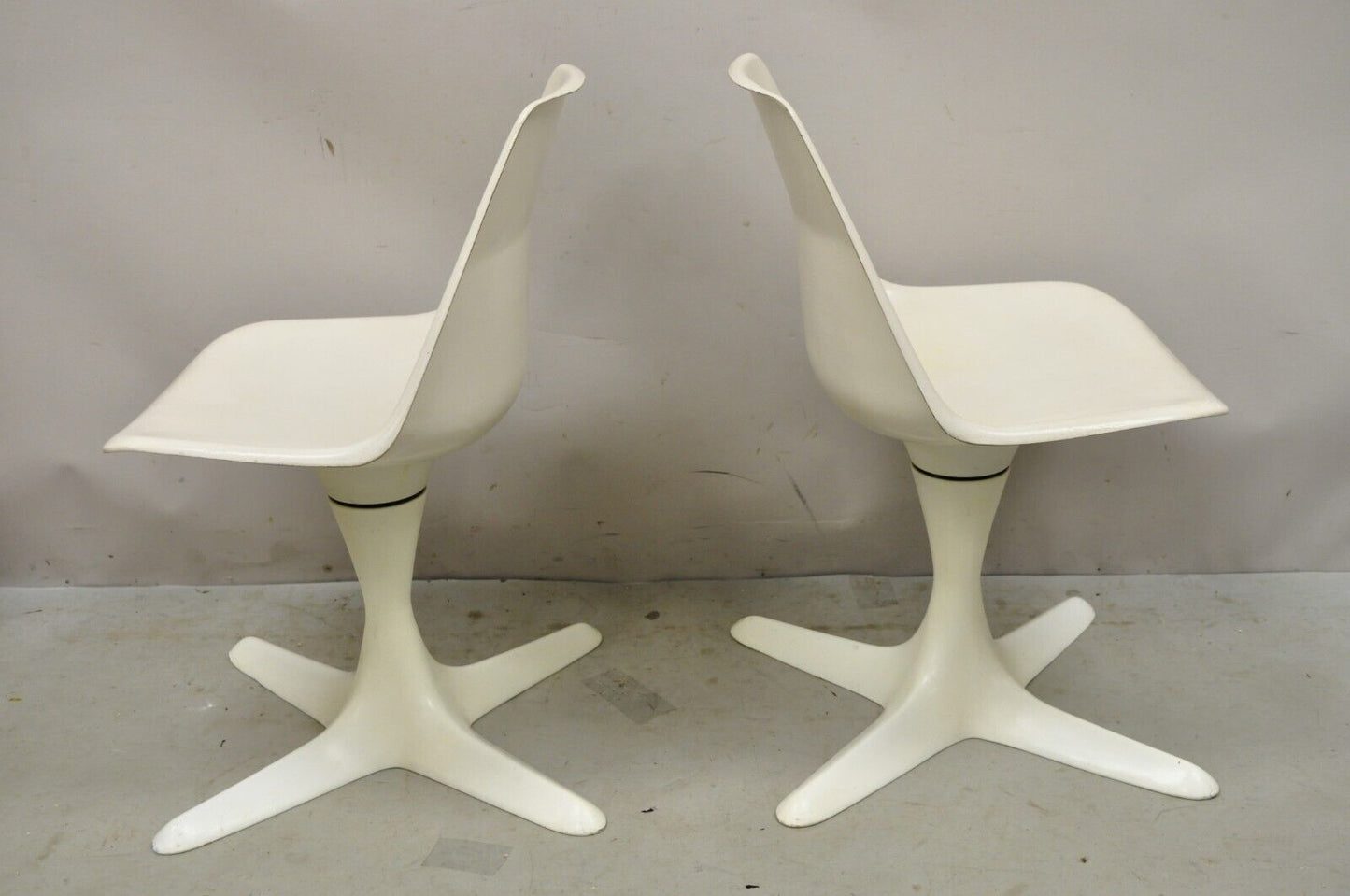 Mid Century Modern Burke Style Propeller Base Small White Swivel Chairs - a Pair