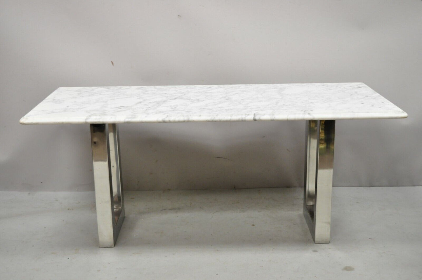 Modern Italian Marble Chrome Double Pedestal Base Rectangular Coffee Table
