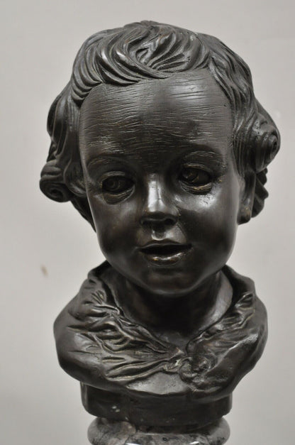 Maitland Smith 19" Bronze Boy Bust Head Victorian Style on Marble Base