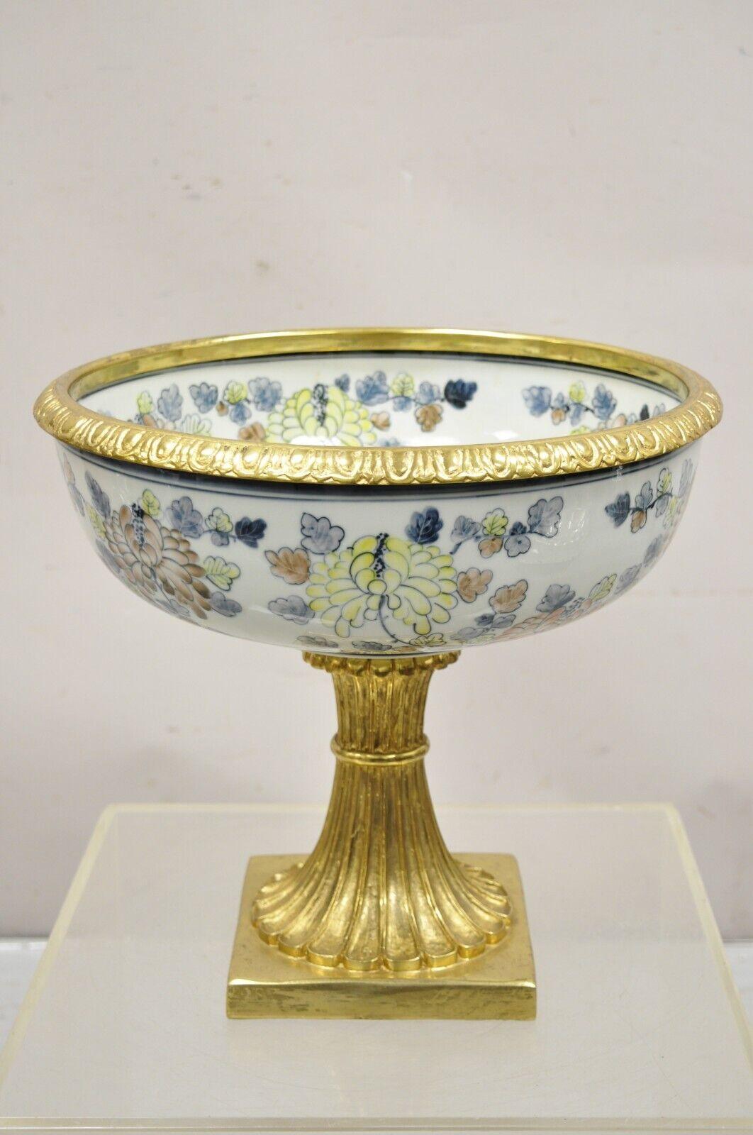 Maitland Smith Porcelain Brass Bronze Pedestal Fruit Bowl Jardiniere Centerpiece