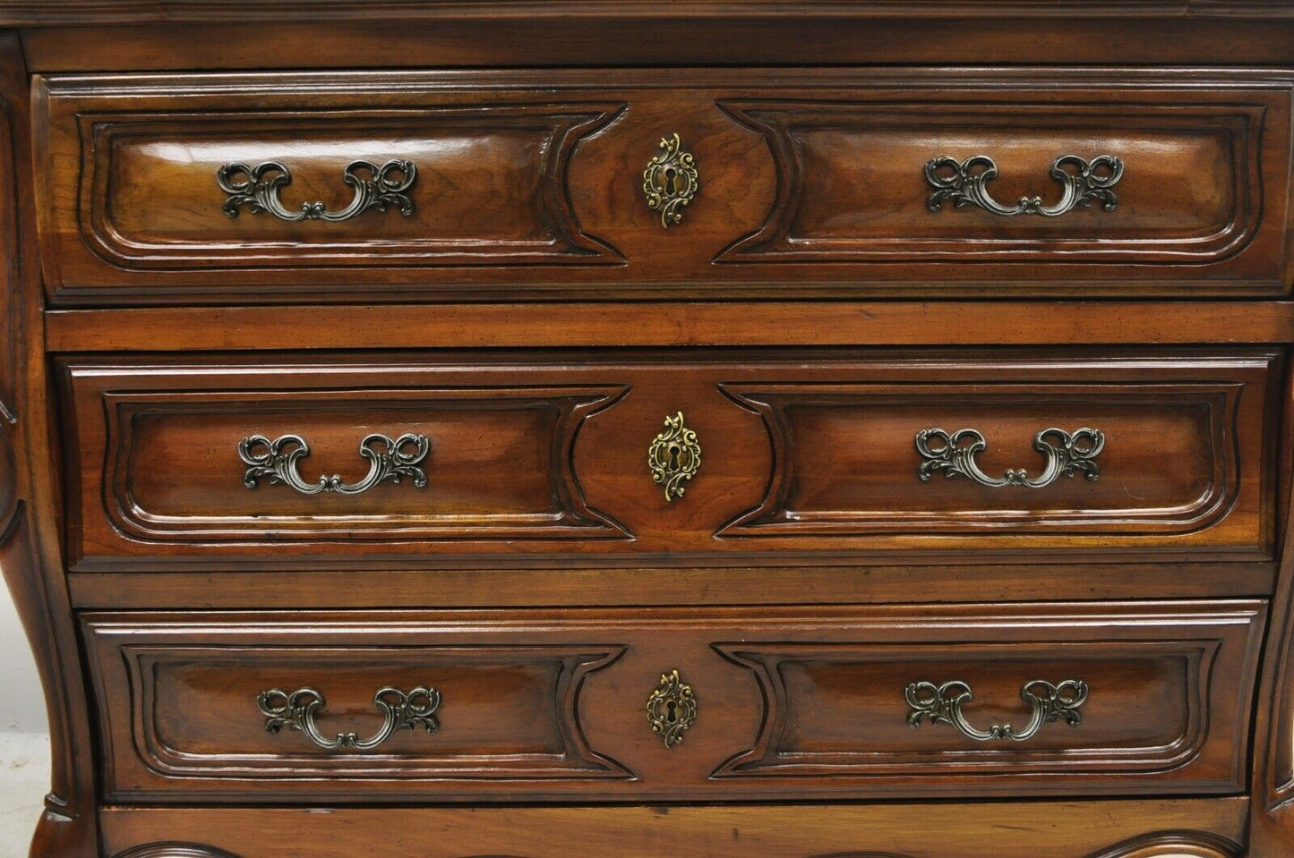 French Provincial Louis XV Country Sienna Cherry Bombe Commode Chest Dresser