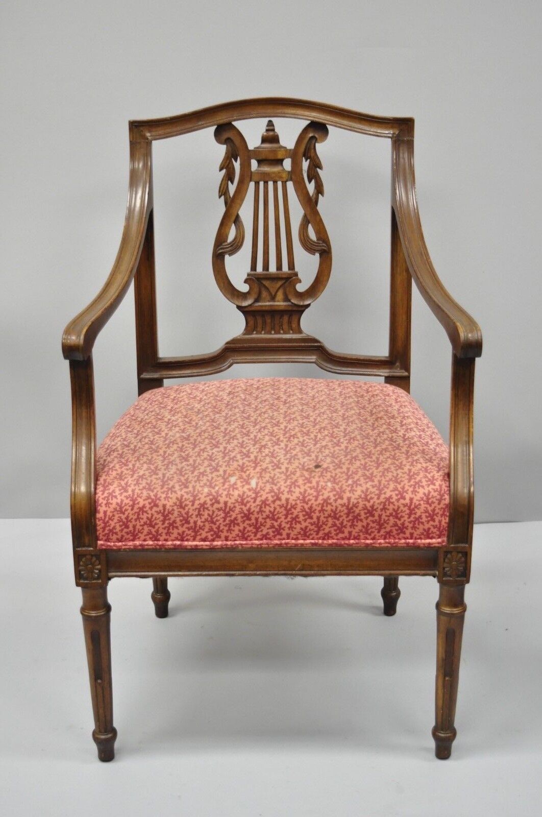 Pair of Antique Louis XVI French Style Lyre Back Chairs Italian Armchairs