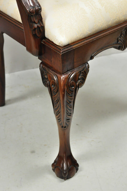 English Chippendale Style Carved Mahogany Ball & Claw Dining Chairs - Set of 8