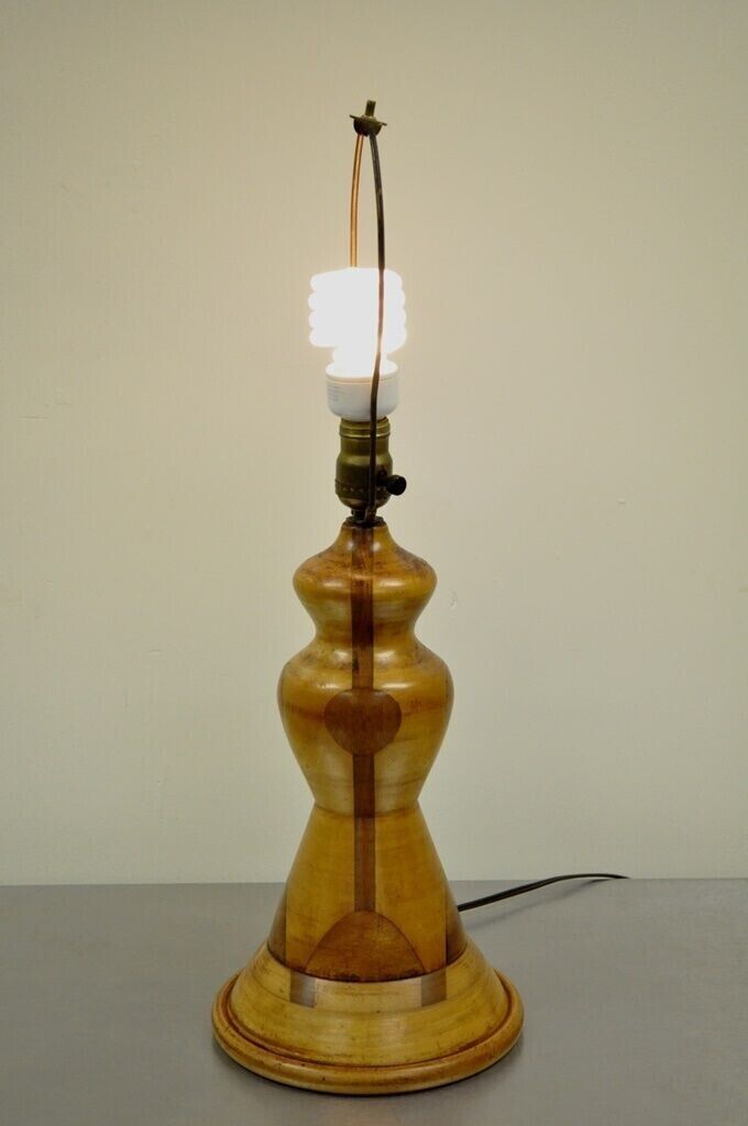 Vintage Folk Art Hand Crafted Hourglass Sculptural Solid Wood Table Lamp