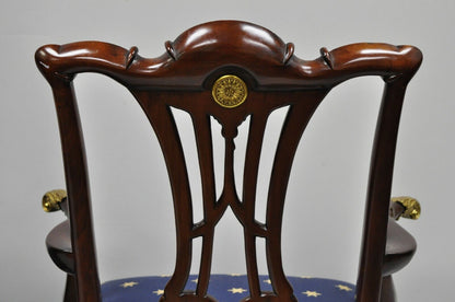 Set of 6 Maitland Smith Mahogany Chippendale Style Dining Chairs w/ Brass Ormolu