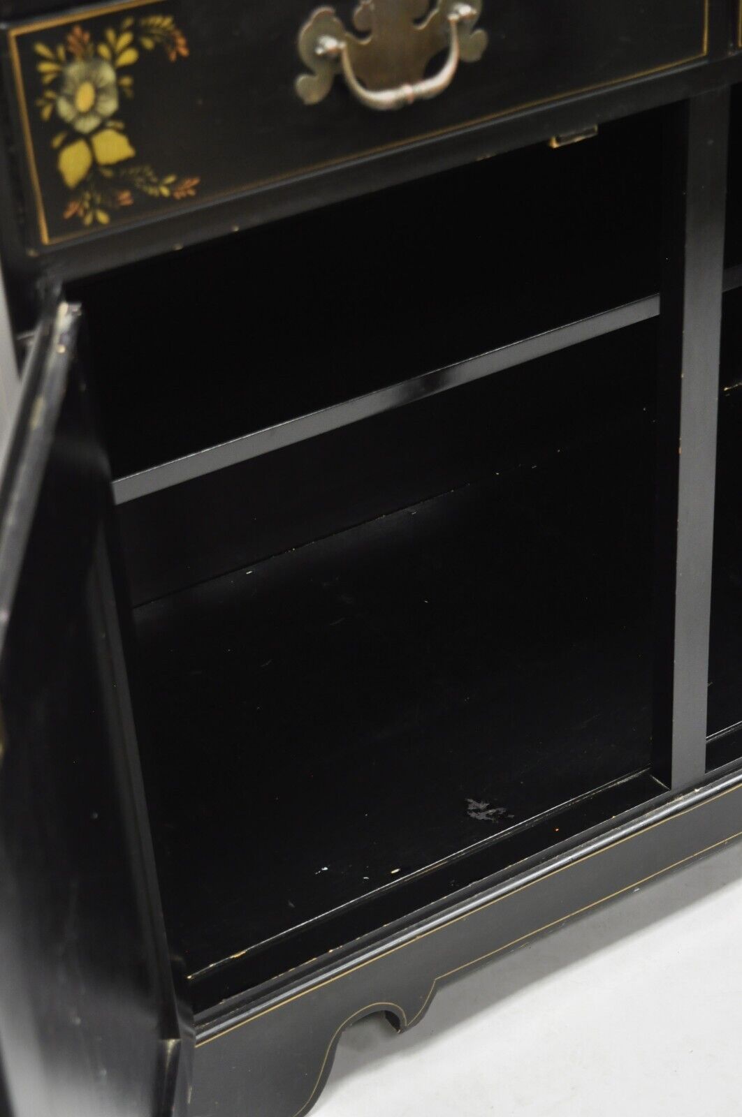 Ethan Allen Hitchcock Style Black Harvest Stencil Painted Drysink Server Cabinet