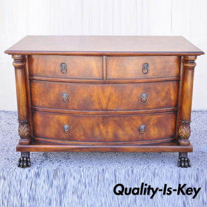 French Empire Style Mahogany Bow Front Chest Dresser With Bronze Paw Feet