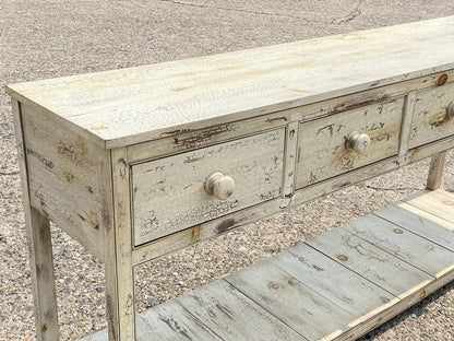 Country French Style Barn Chic White Distress Painted 3 Drawer Buffet Sideboard