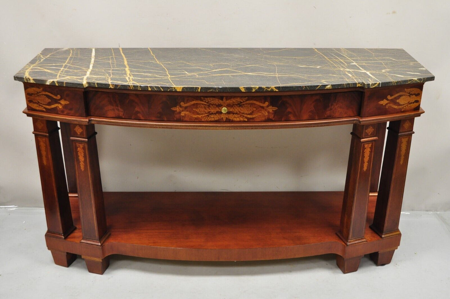 Henredon Marble Top One Drawer Inlaid Mahogany Empire Sideboard Buffet Server