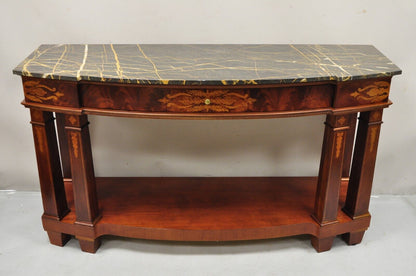 Henredon Marble Top One Drawer Inlaid Mahogany Empire Sideboard Buffet Server